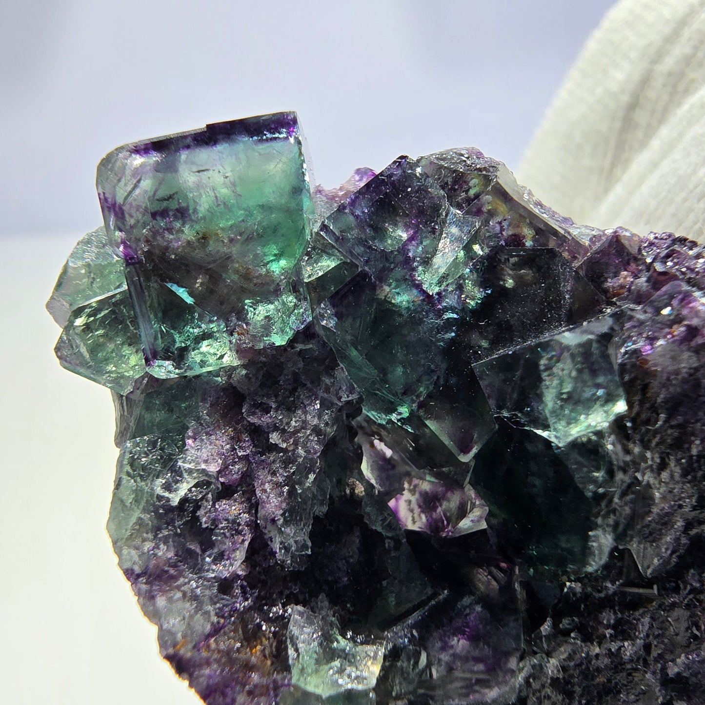 Seltene Phantom Fluorit Würfel Stufe zonal grün lila Okorusu, Namibia 43*36*15mm