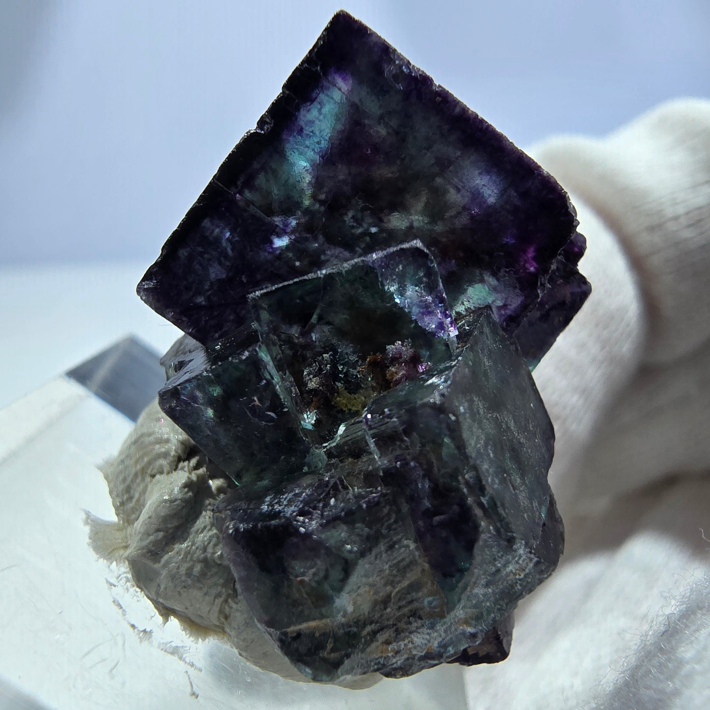 Seltene Phantom Fluorit Würfel Stufe zonal grün lila Okorusu, Namibia 31*23*19mm