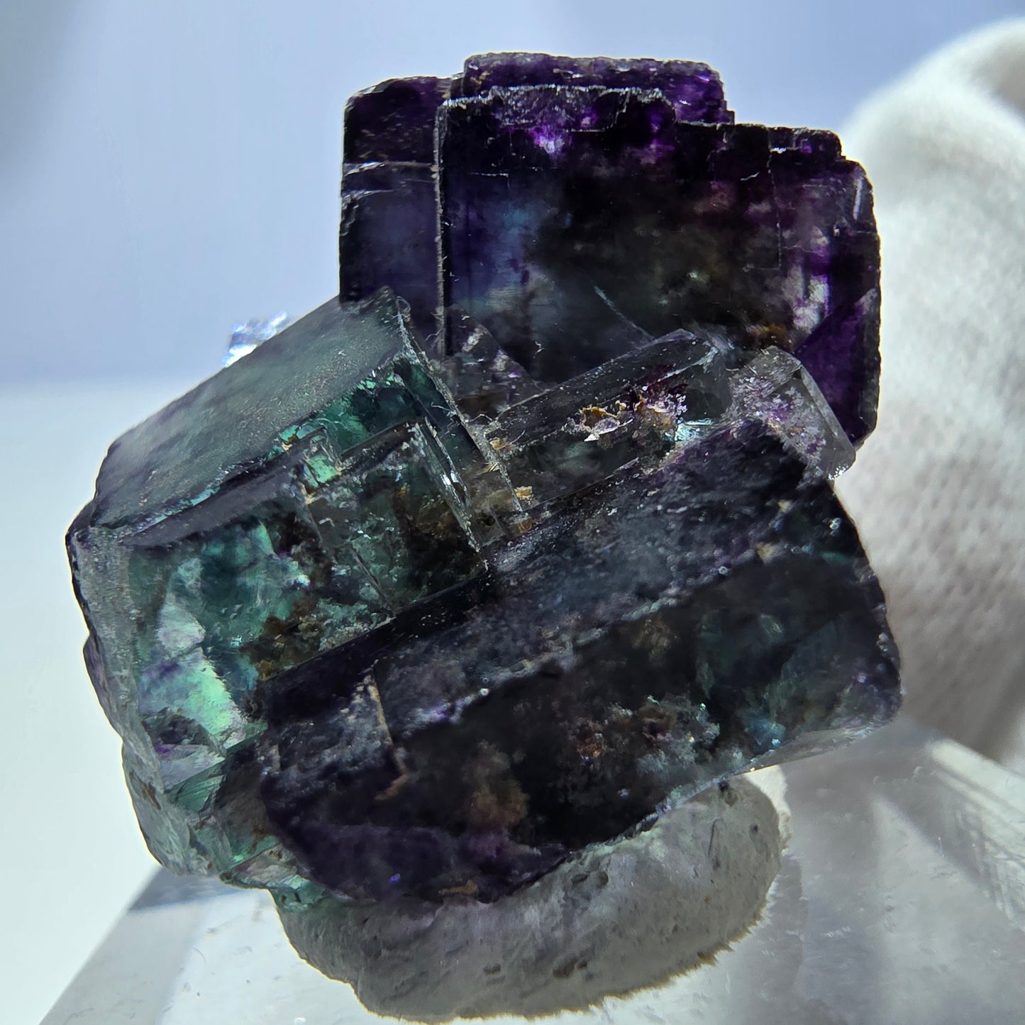 Seltene Phantom Fluorit Würfel Stufe zonal grün lila Okorusu, Namibia 31*23*19mm