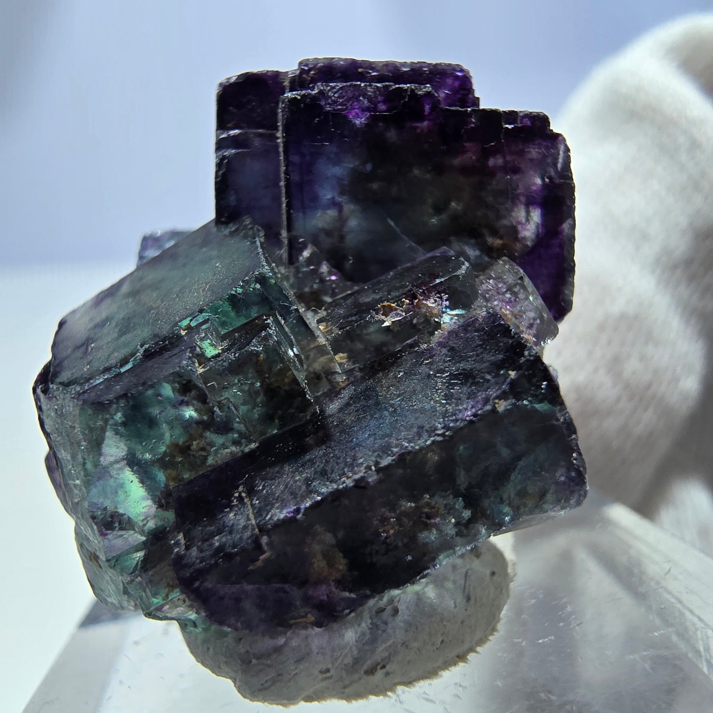 Seltene Phantom Fluorit Würfel Stufe zonal grün lila Okorusu, Namibia 31*23*19mm