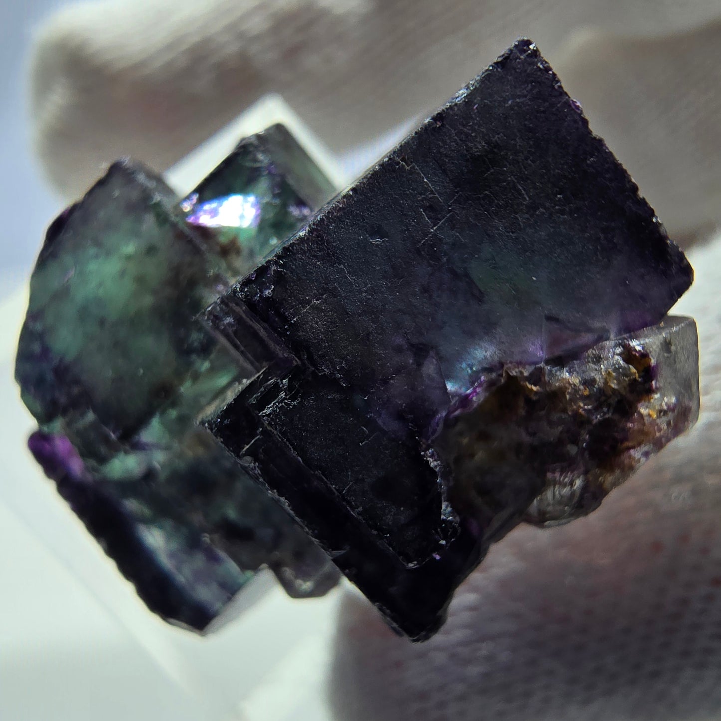 Seltene Phantom Fluorit Würfel Stufe zonal grün lila Okorusu, Namibia 31*23*19mm