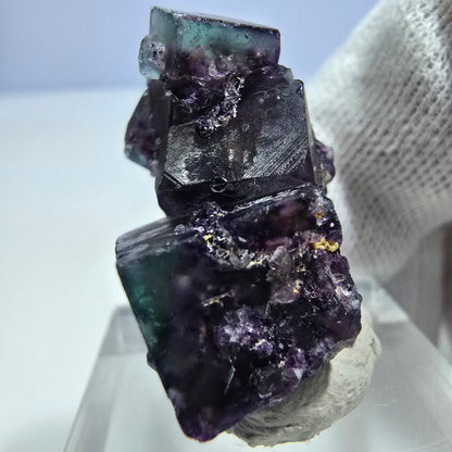 Spécimen rare de cube de fluorite fantôme, vert zonal et violet, Okorusu, Namibie, 30 x 21 x 17 mm 