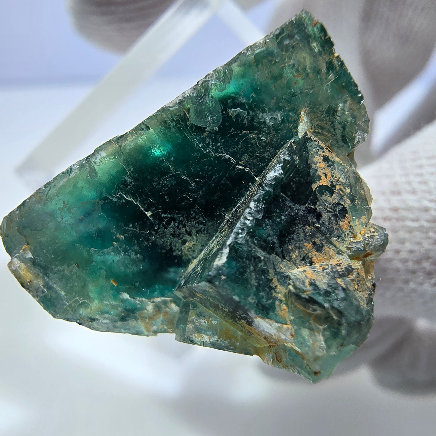 Seltene Phantom Fluorit Würfel Stufe zonal grün lila Okorusu, Namibia 28*28*17mm