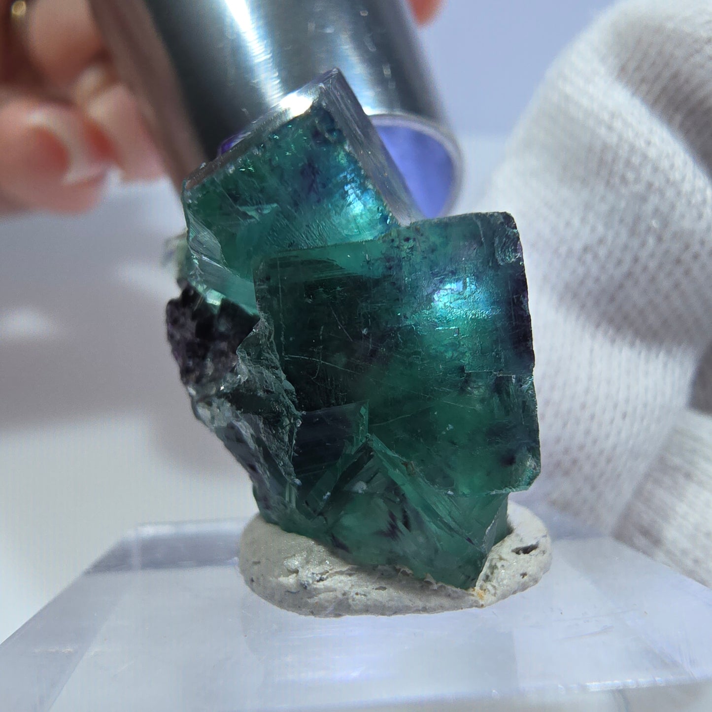Seltene Phantom Fluorit Würfel Stufe zonal grün lila Okorusu, Namibia 28*25*17mm