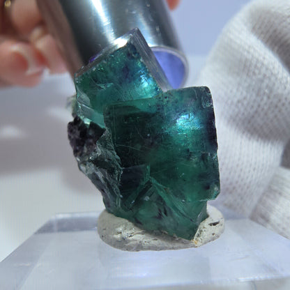 Seltene Phantom Fluorit Würfel Stufe zonal grün lila Okorusu, Namibia 28*25*17mm