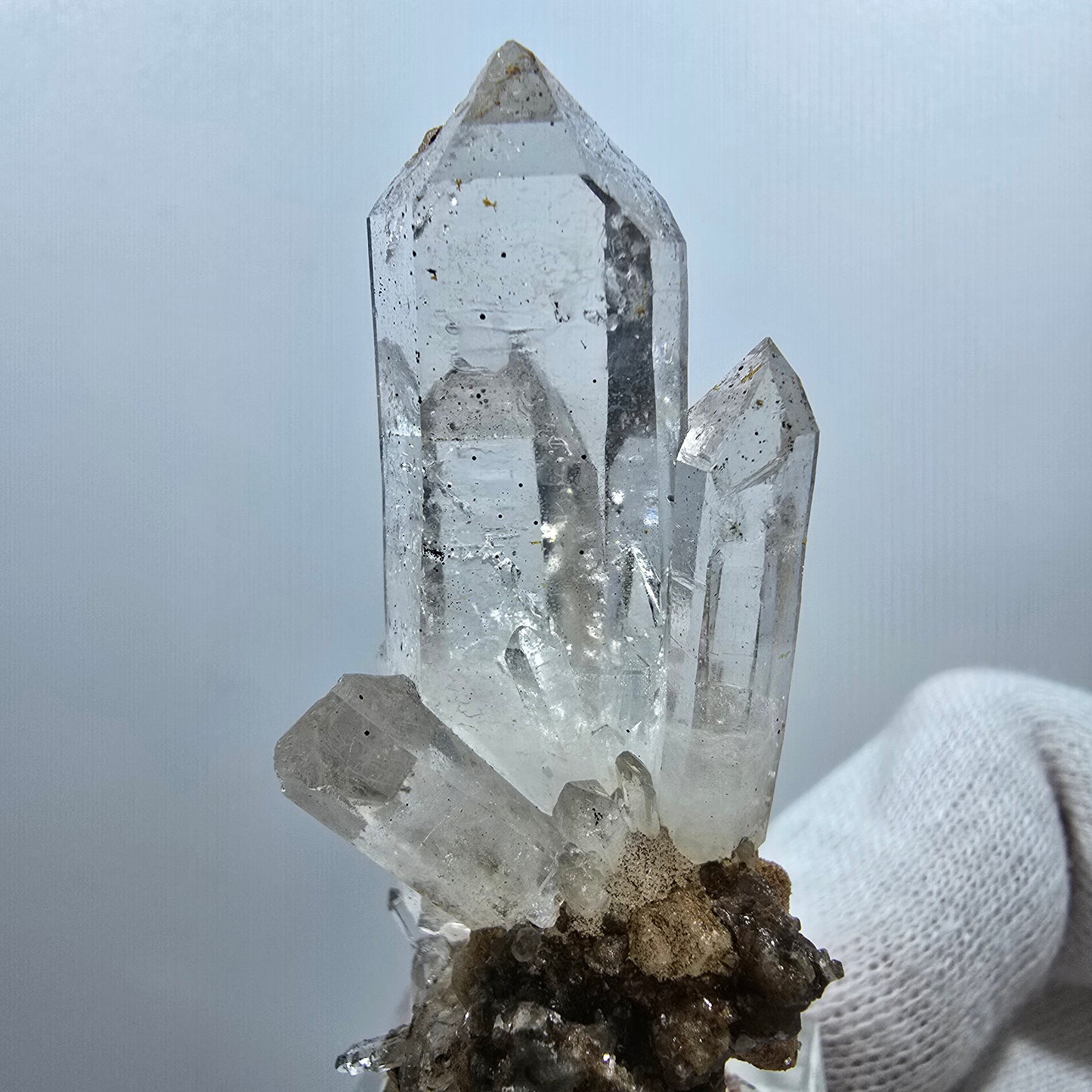 Sceptre DT en quartz fumé fantôme, calcite UV Valentine Pocket Goboboseb Namibie 60 x 26 x 25 mm 