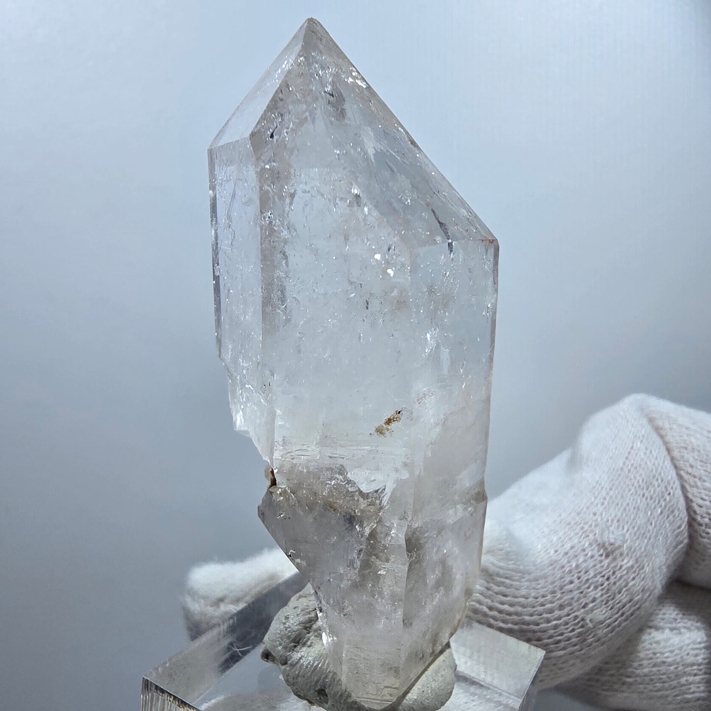 Sceptre DT en quartz fumé fantôme Enhydro, poche en calcite Valentine Goboboseb Namibie 60 x 27 x 22 mm 