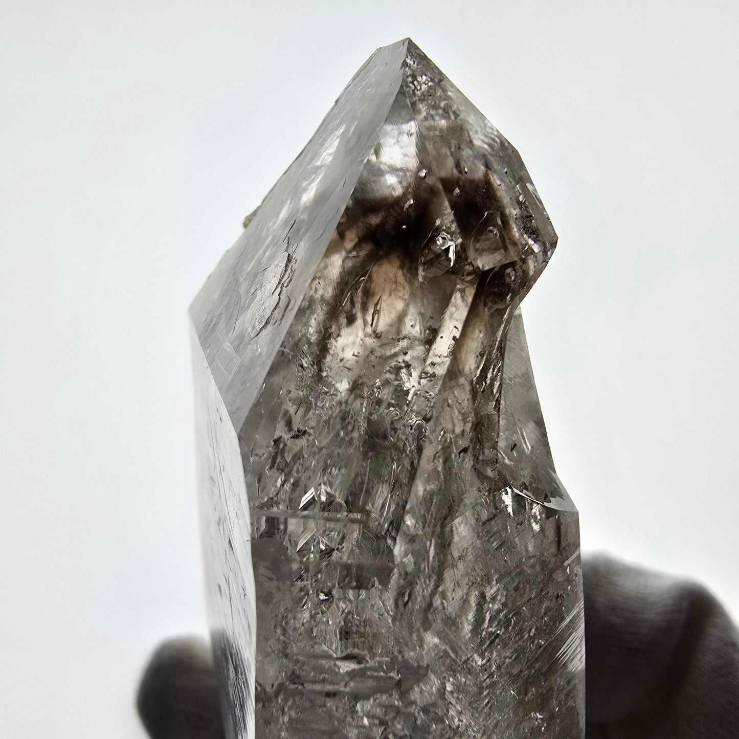 Quartz fumé squelette Enhydro, calcite UV, 1 gobo de poche Bubble Valentine. Namibie 98 x 49 x 26 mm 