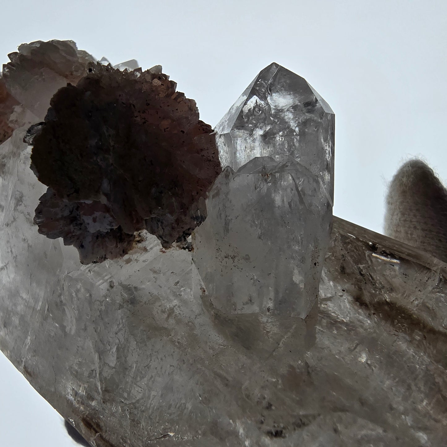 Sceptre DT Enhydro Skeleton Smoky Quartz, 2 gobos de poche Bubble Valentine. Namibie 126 x 66 x 50 mm 