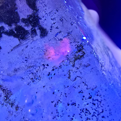 Quartz fumé squelette Enhydro DT UV Calcite, grosse bulle Valentine Pocket Namibie 134*45*37mm 