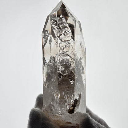 Sceptre en quartz fumé Window Phantom, calcite UV Valentine Pocket Goboboseb Namibie 90 x 38 x 25 mm 