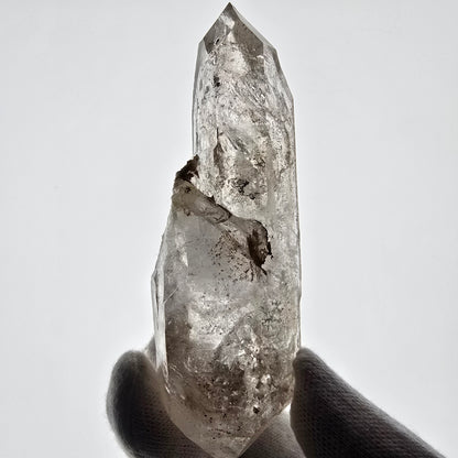 Sceptre DT en quartz fumé squelette Enhydro, poche Valentine en calcite UV, Namibie 105 x 34 x 23 mm 
