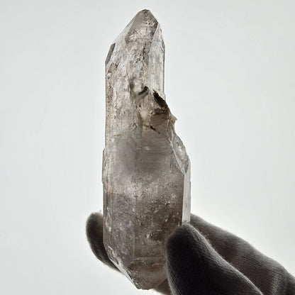 Sceptre DT en quartz fumé squelette Enhydro, poche Valentine en calcite UV, Namibie 105 x 34 x 23 mm 
