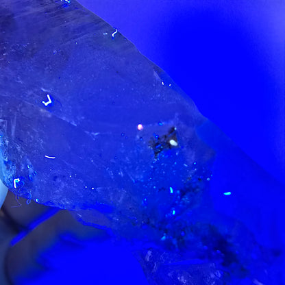Sceptre DT en quartz fumé squelette Enhydro, poche Valentine en calcite UV, Namibie 105 x 34 x 23 mm 