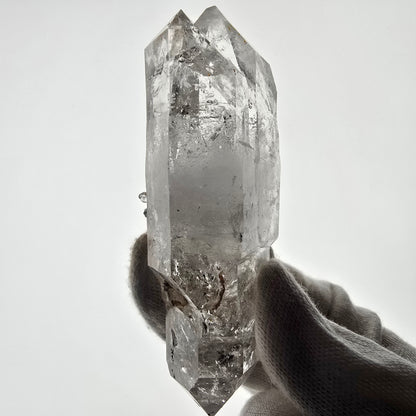 Quartz fumé squelette Enhydro DT, calcite UV, 2x Bubble Valentine Pocket, Namibie 105 x 38 x 32 mm 