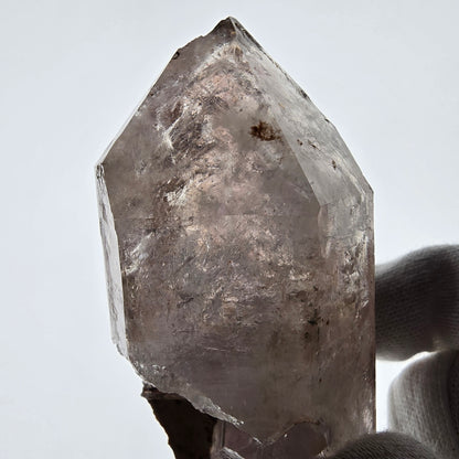 Sceptre fantôme squelette en quartz fumé DT, poche Saint-Valentin en calcite UV, Namibie 97 x 44 x 37 mm 