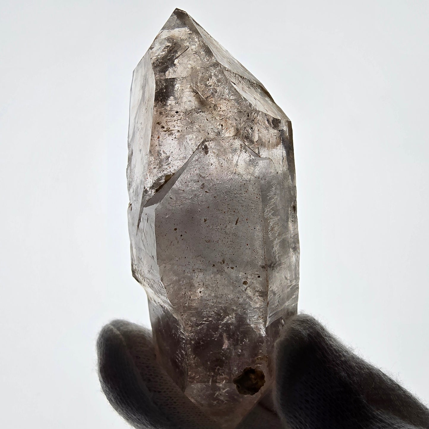 Quartz fumé squelette Enhydro DT, calcite UV, 1 poche Bubble Valentine, Namibie 87 x 34 x 24 mm 