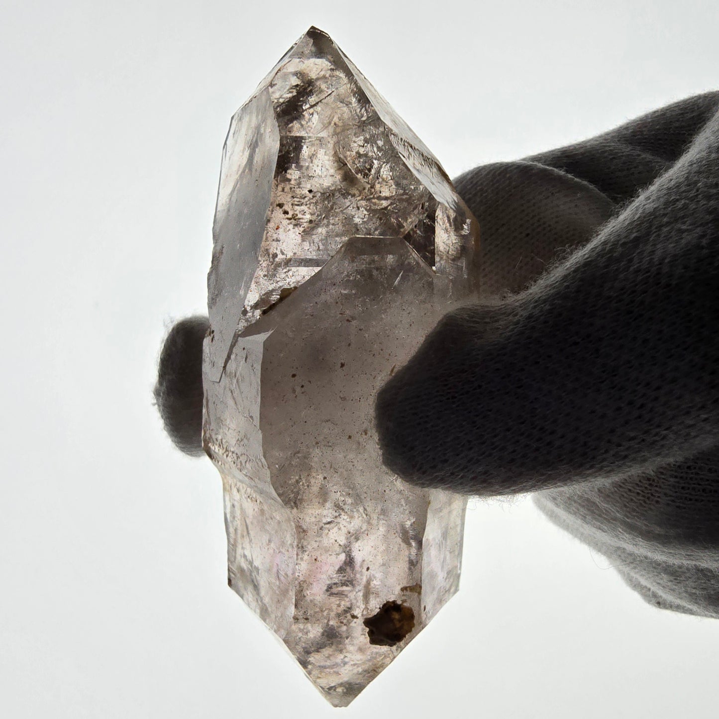 Quartz fumé squelette Enhydro DT, calcite UV, 1 poche Bubble Valentine, Namibie 87 x 34 x 24 mm 