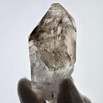 Sceptre fantôme squelette en quartz fumé DT, poche Saint-Valentin en calcite UV, Namibie 89 x 47 x 32 mm 