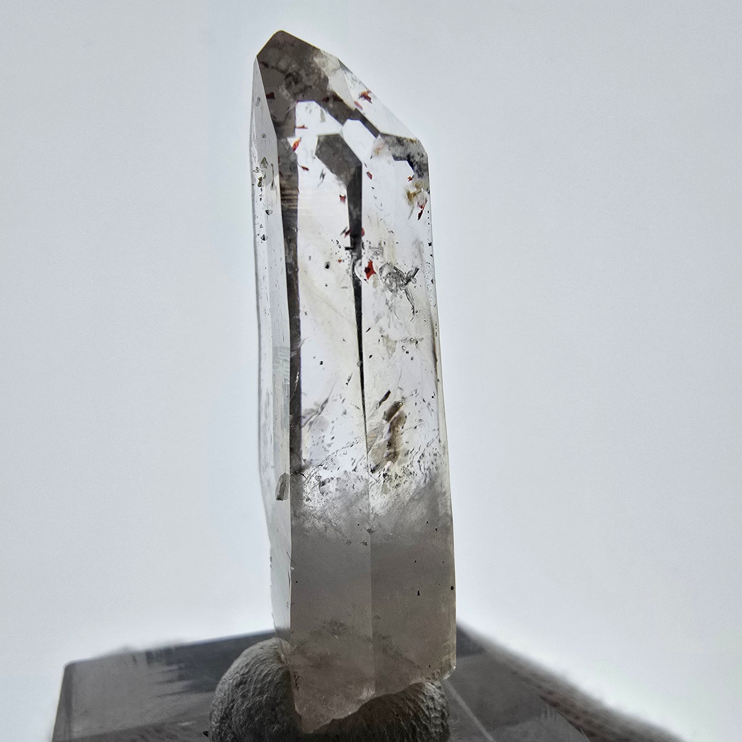 Quartz fumé fantôme Enhydro Harlequin, mine de calcite UV Streep, Namibie, 41 x 16 x 9 mm 