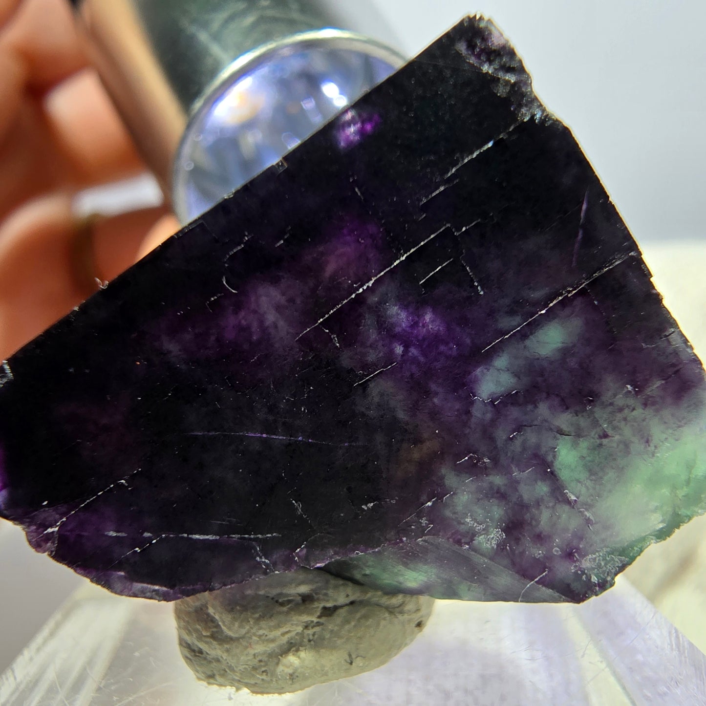 Seltener Phantom Fluorit Würfel, zonal grün lila Okorusu, Namibia 23*20*18mm