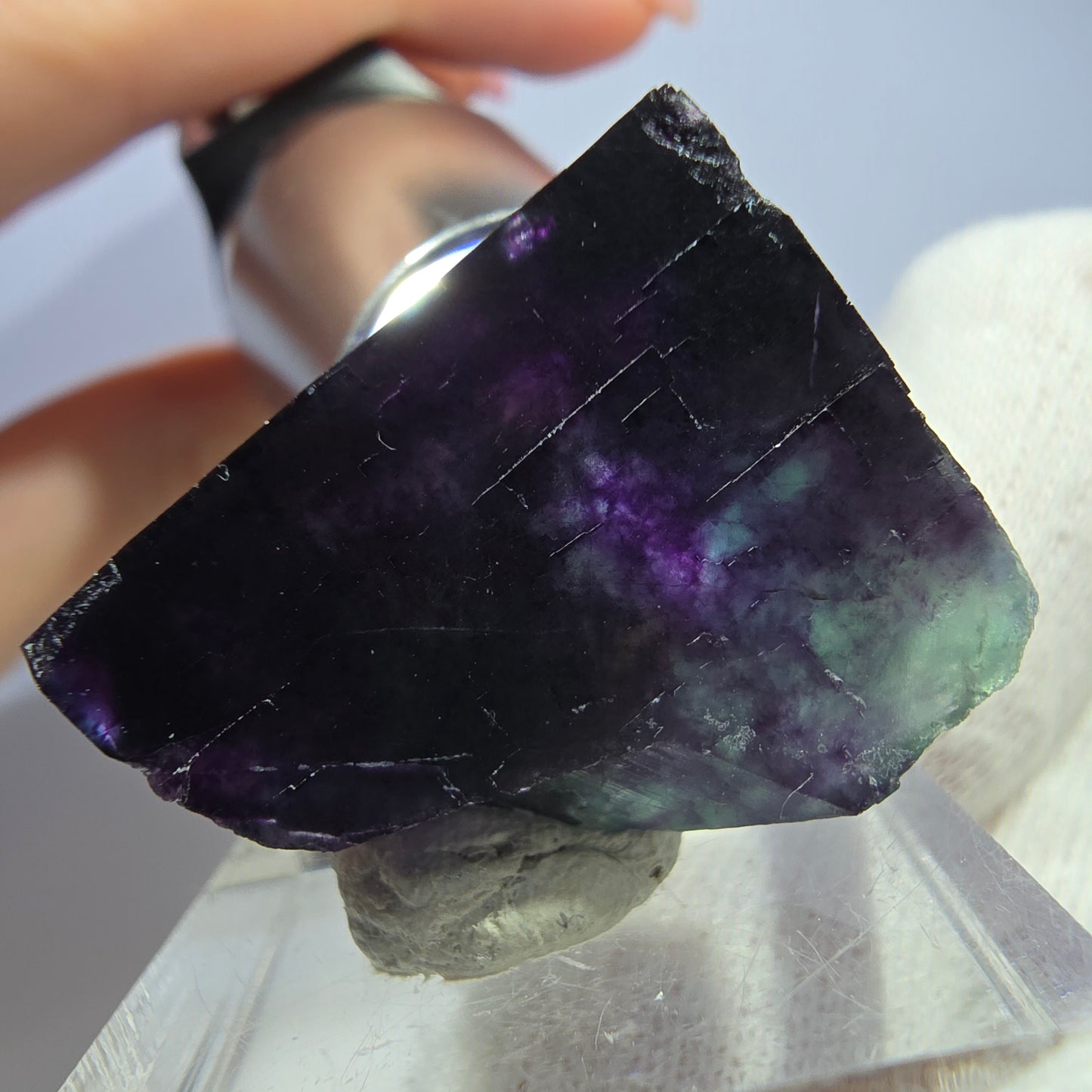 Seltener Phantom Fluorit Würfel, zonal grün lila Okorusu, Namibia 23*20*18mm