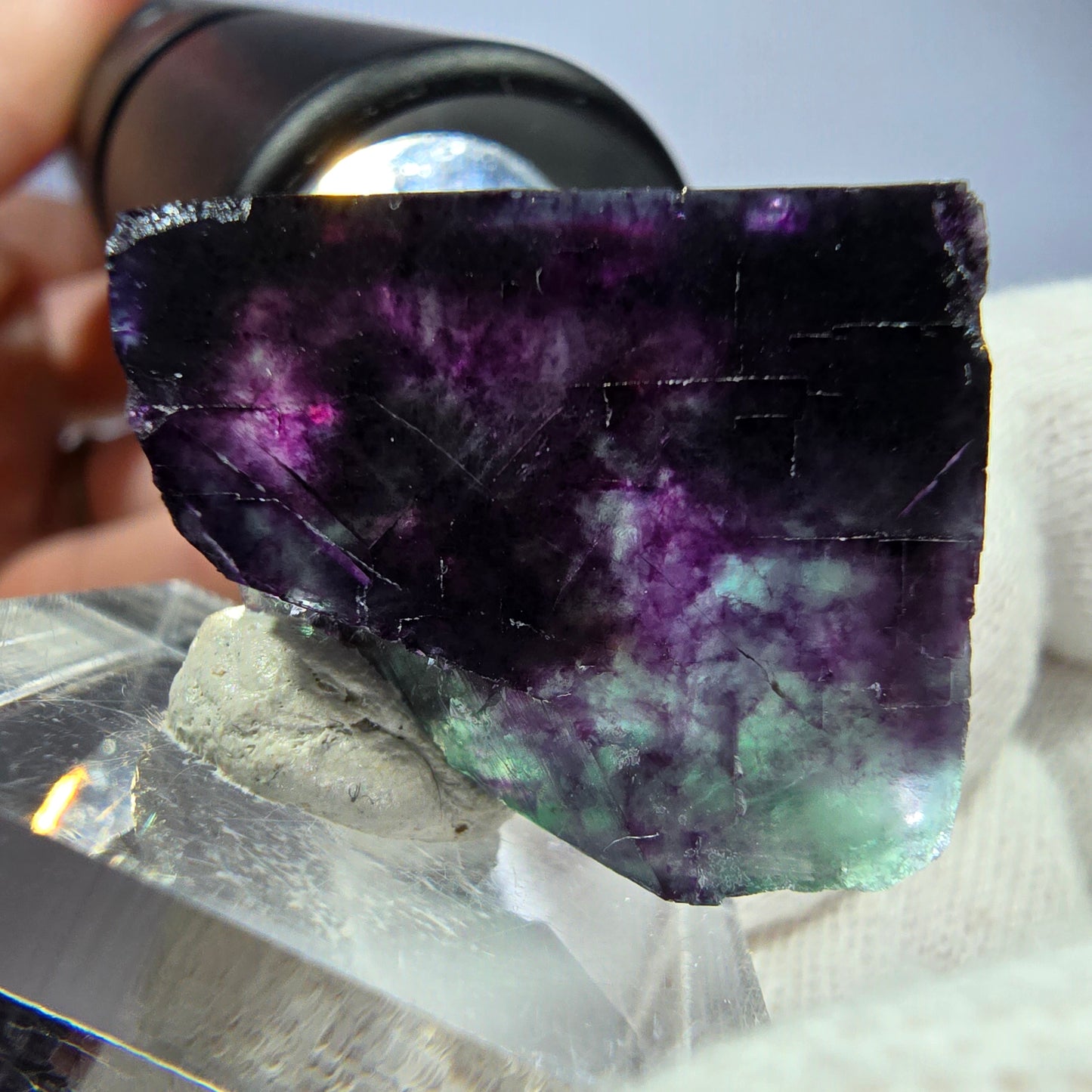 Seltener Phantom Fluorit Würfel, zonal grün lila Okorusu, Namibia 23*20*18mm