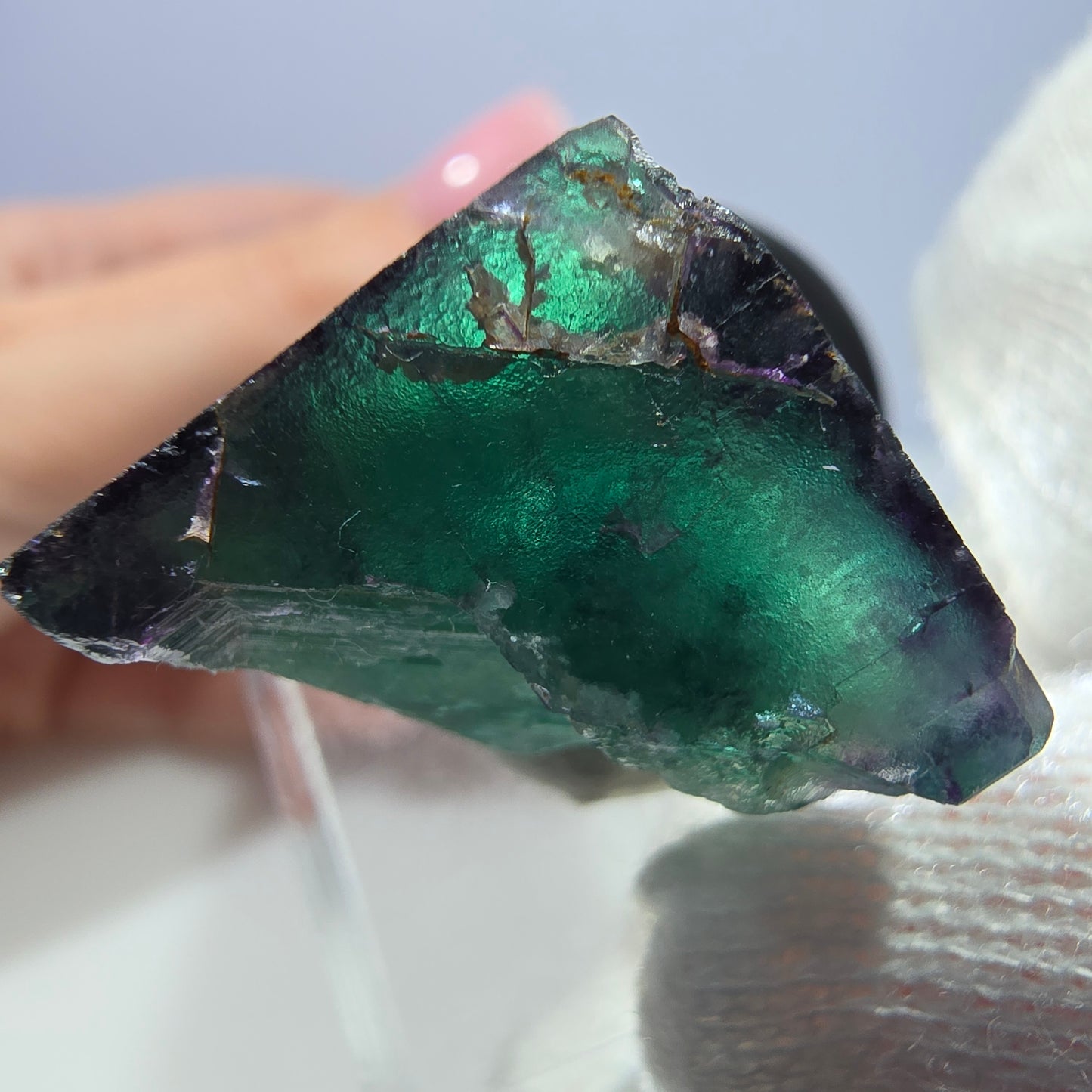 Seltener Phantom Fluorit Würfel, zonal grün lila Okorusu, Namibia 21*19*19mm