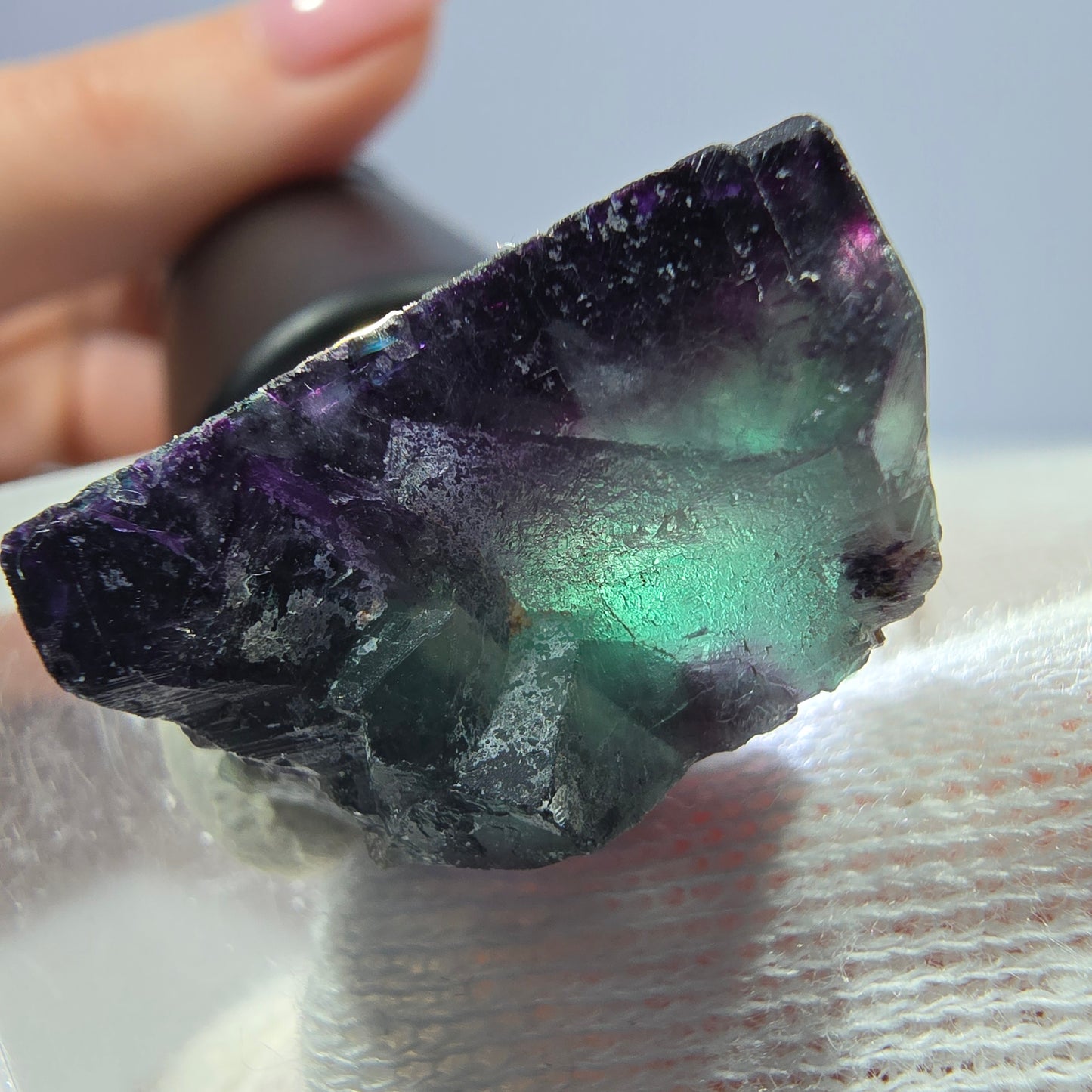 Seltener Phantom Fluorit Würfel, zonal grün lila Okorusu, Namibia 28*28*13mm