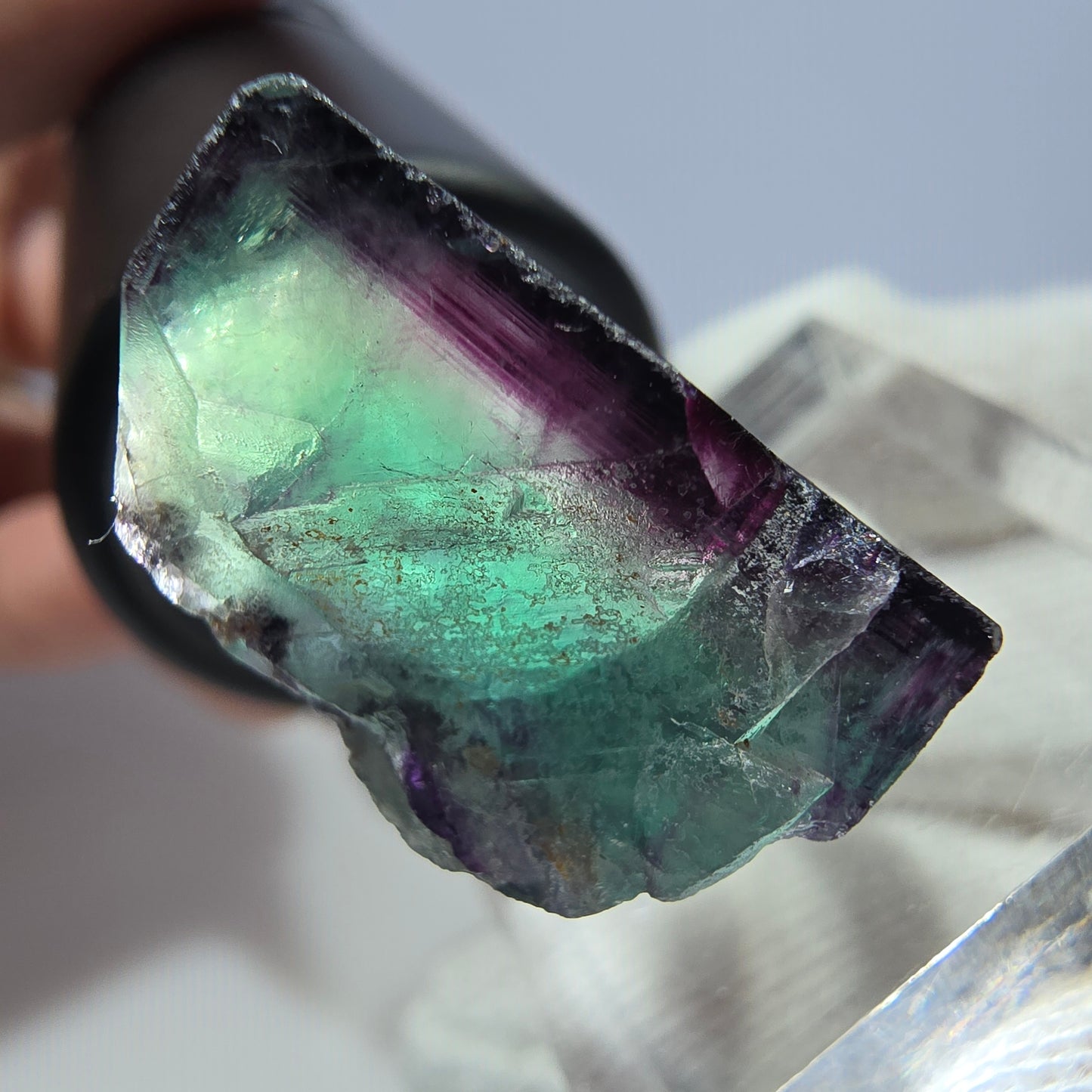 Seltener Phantom Fluorit Würfel, zonal grün lila Okorusu, Namibia 28*28*13mm