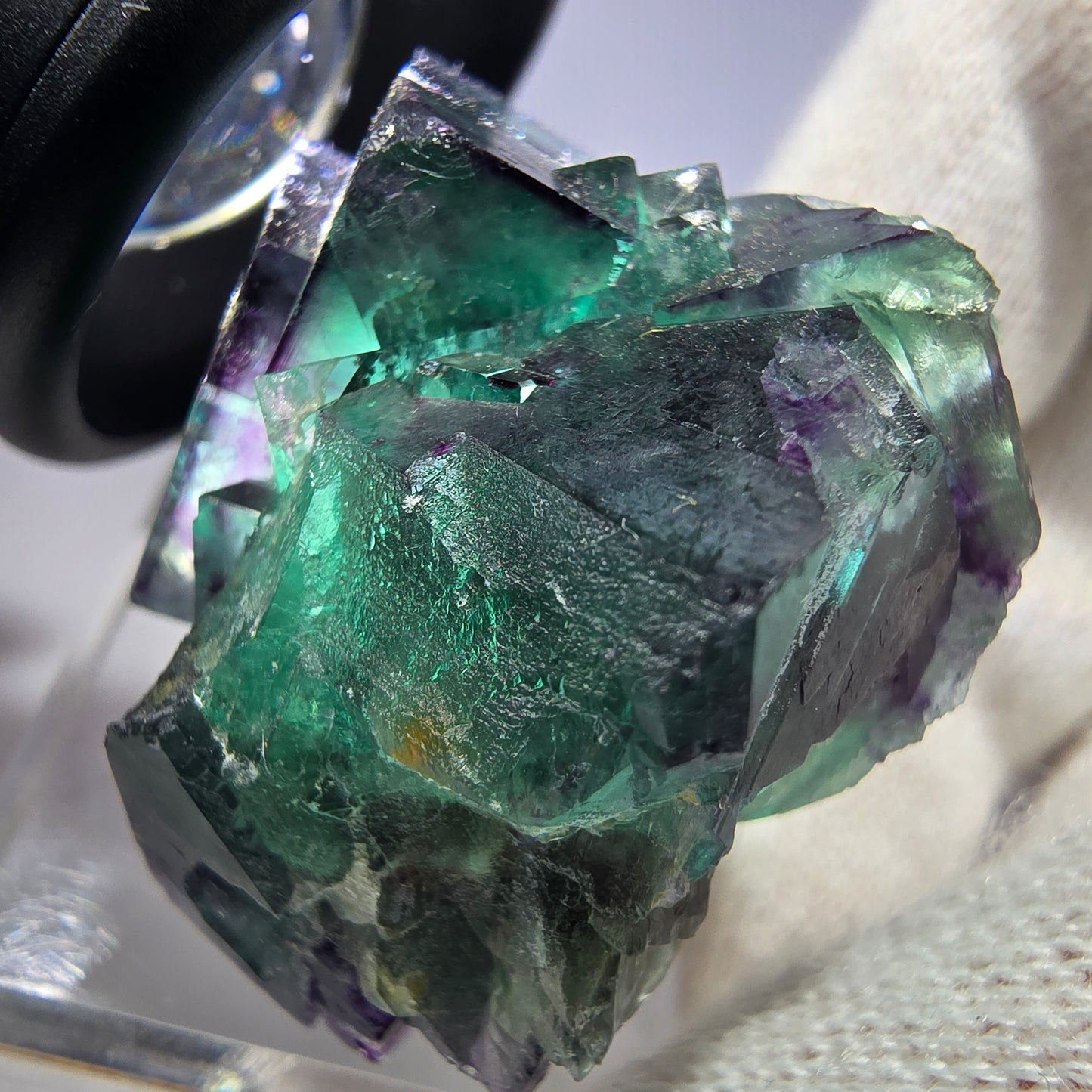 Seltene Phantom Fluorit Würfel Stufe zonal grün lila Okorusu, Namibia 40*36*22mm