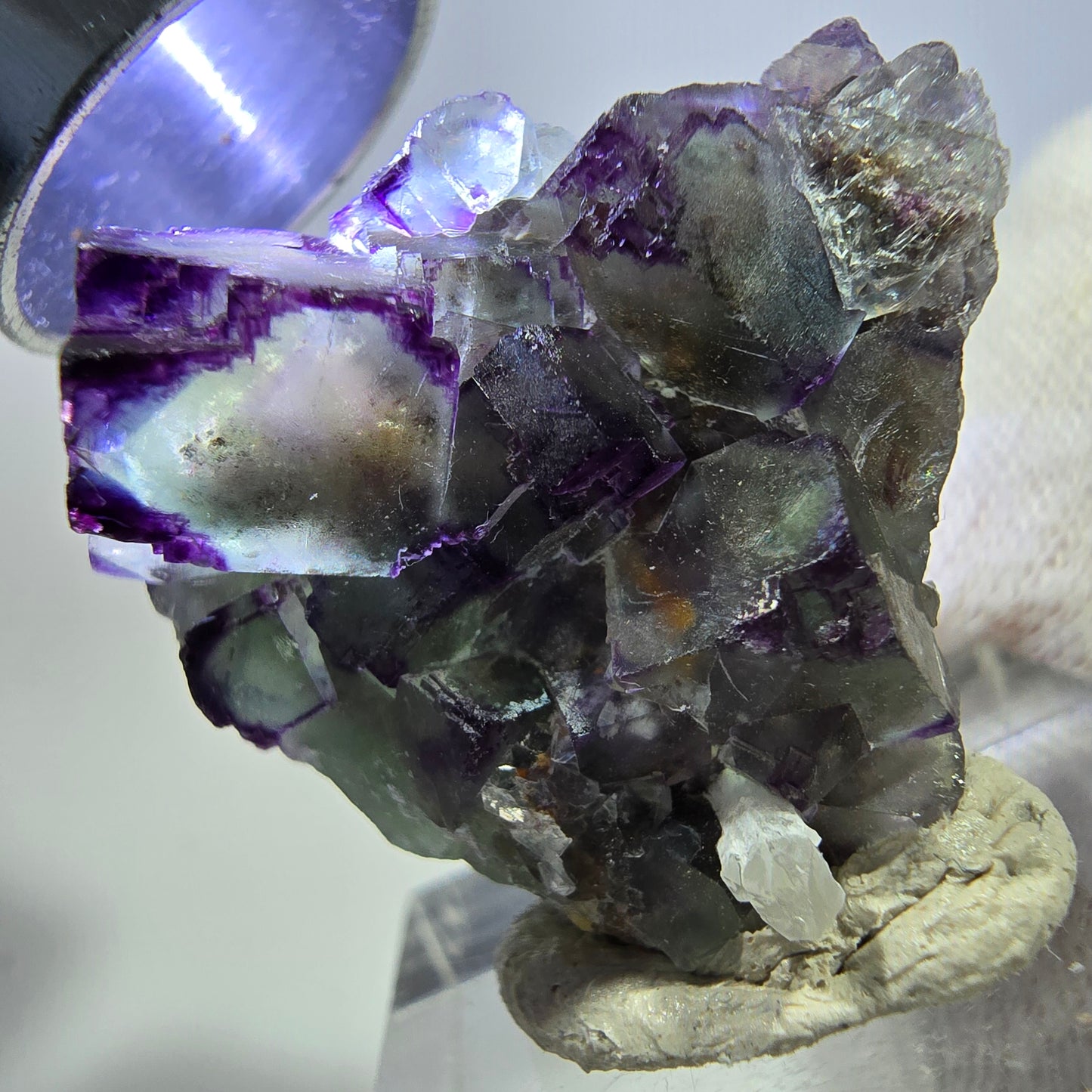 Seltene Phantom Fluorit Würfel Stufe zonal grün lila Okorusu, Namibia 26*26*25mm