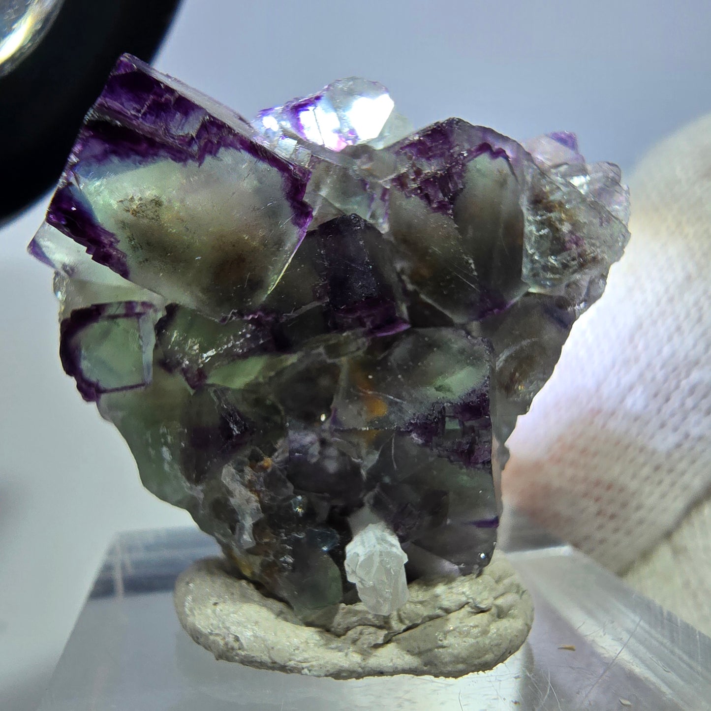 Seltene Phantom Fluorit Würfel Stufe zonal grün lila Okorusu, Namibia 26*26*25mm