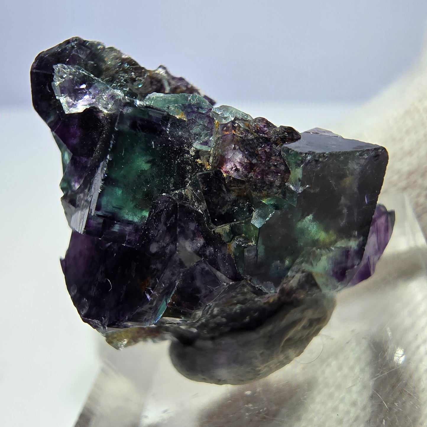 Seltene Phantom Fluorit Würfel Stufe zonal grün lila Okorusu, Namibia 29*21*15mm