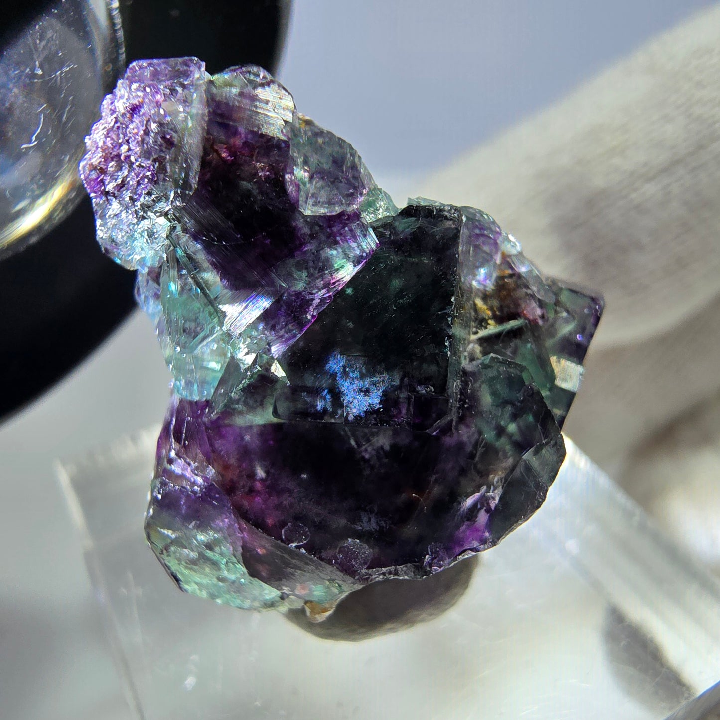 Seltene Phantom Fluorit Würfel Stufe zonal grün lila Okorusu, Namibia 29*21*15mm