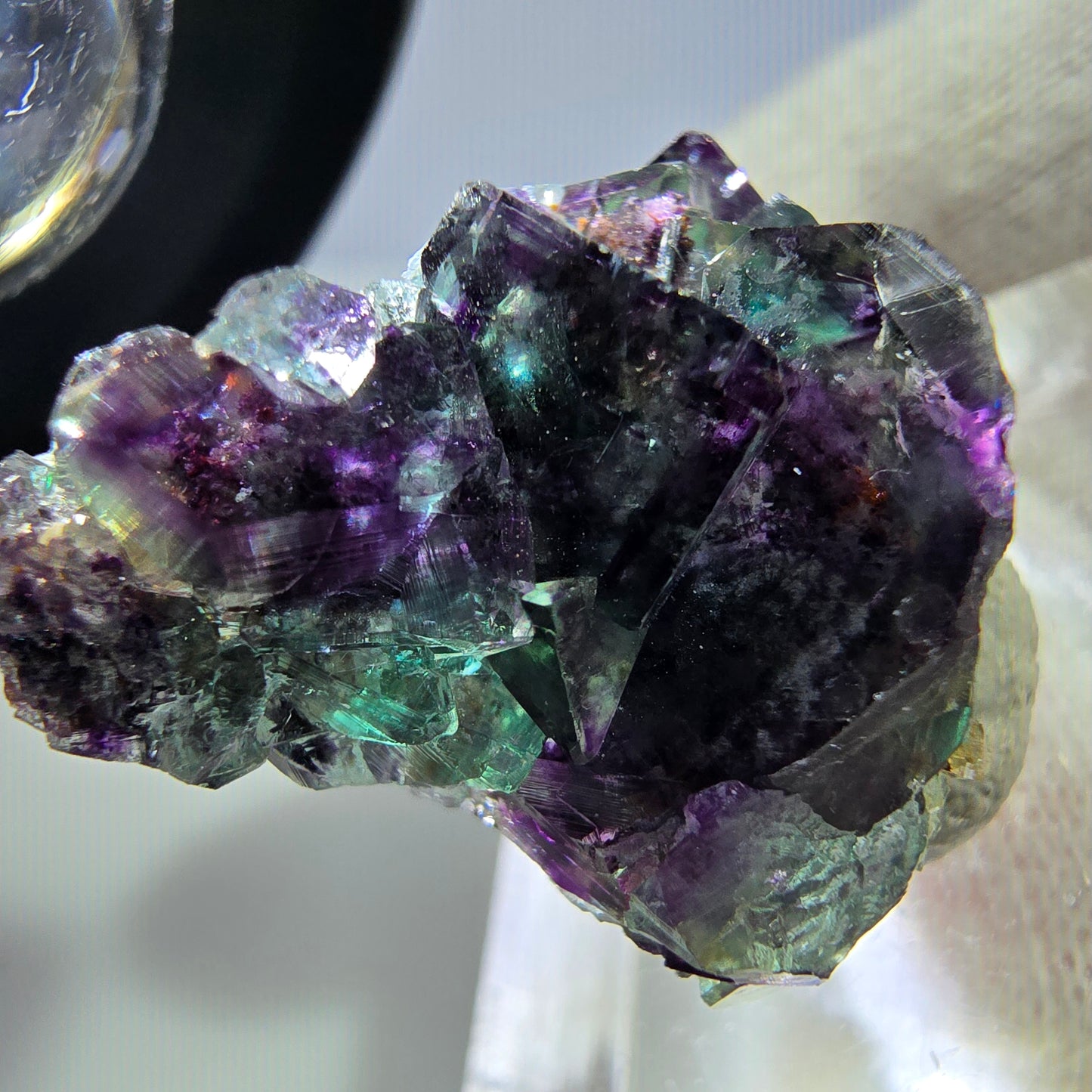 Seltene Phantom Fluorit Würfel Stufe zonal grün lila Okorusu, Namibia 29*21*15mm