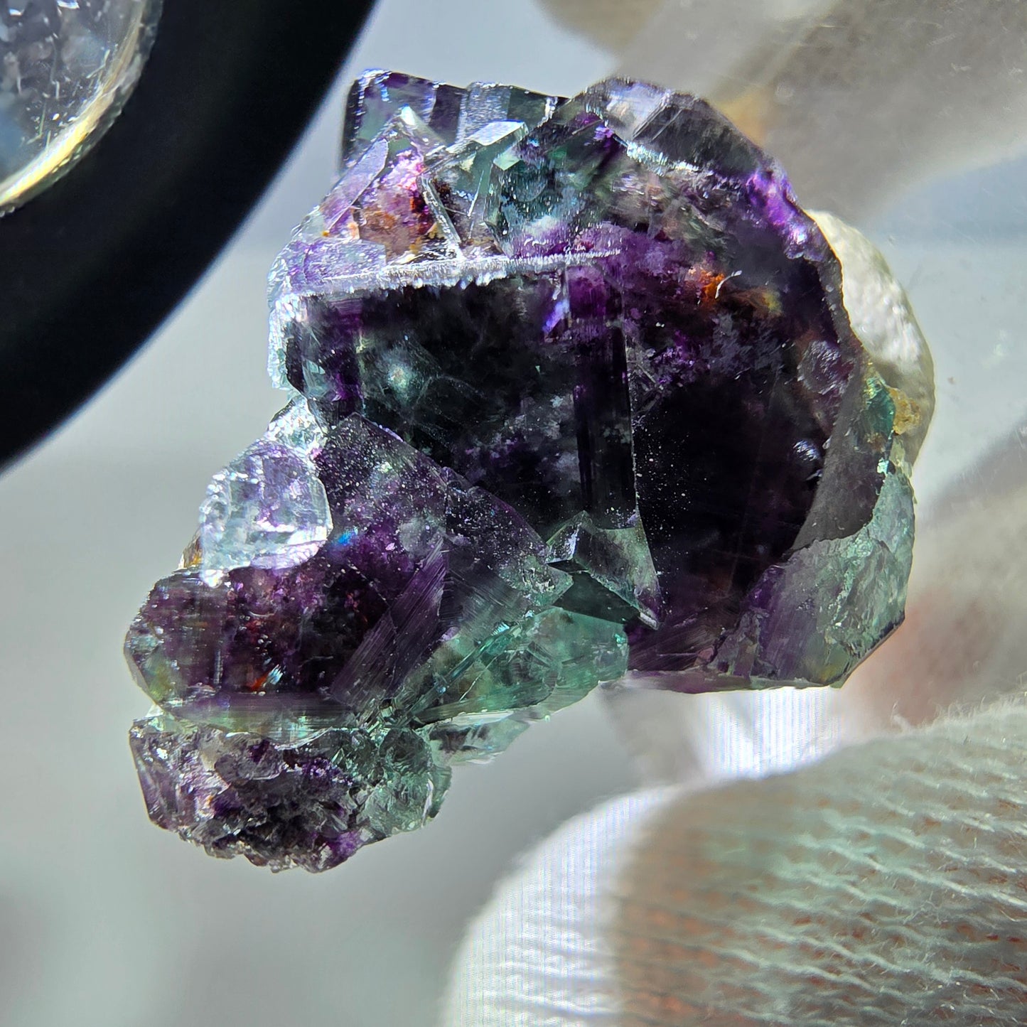 Seltene Phantom Fluorit Würfel Stufe zonal grün lila Okorusu, Namibia 29*21*15mm
