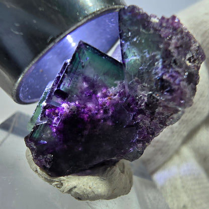 Seltene Phantom Fluorit Würfel Stufe zonal grün lila Okorusu, Namibia 23*19*15mm