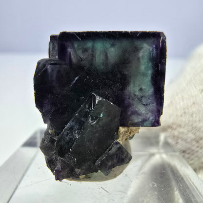 Spécimen rare de cube de fluorite fantôme, vert zonal et violet, Okorusu, Namibie, 24 x 16 x 17 mm 