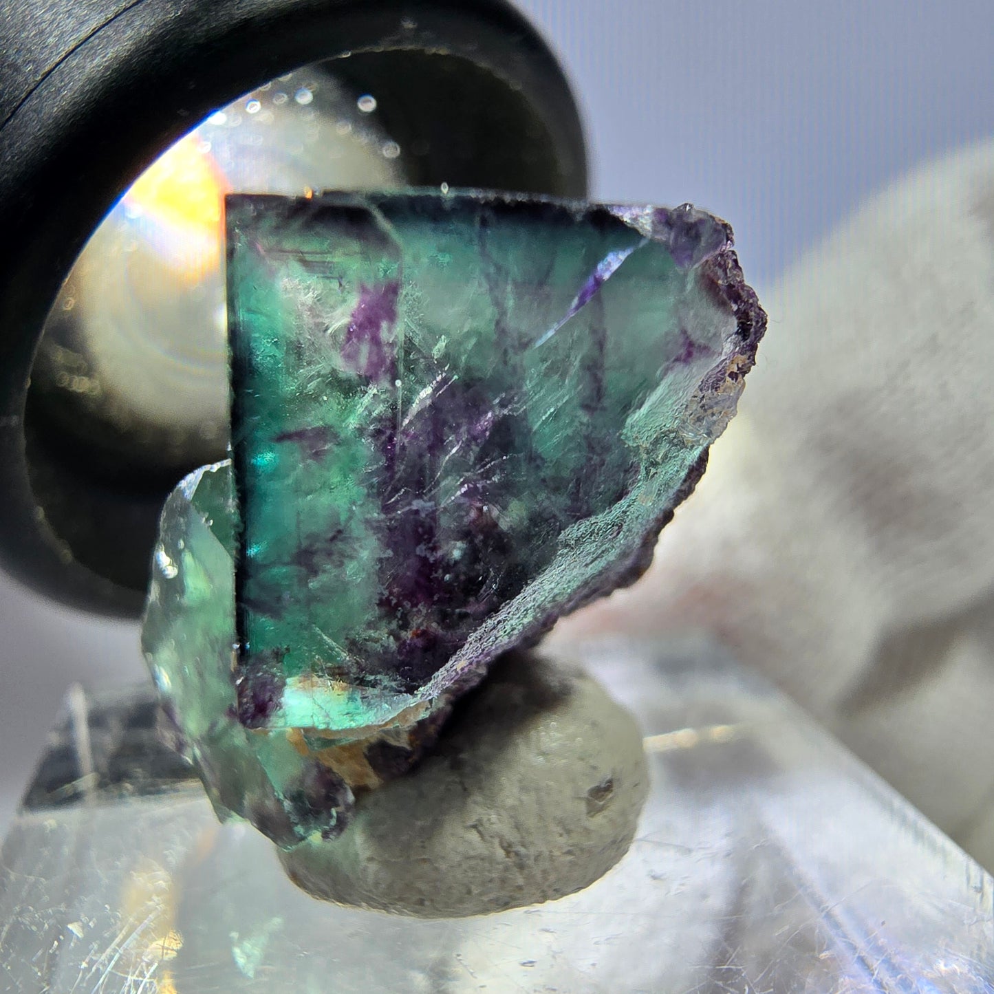 Spécimen rare de cube de fluorite fantôme, vert zonal et violet, Okorusu, Namibie, 24 x 16 x 17 mm 