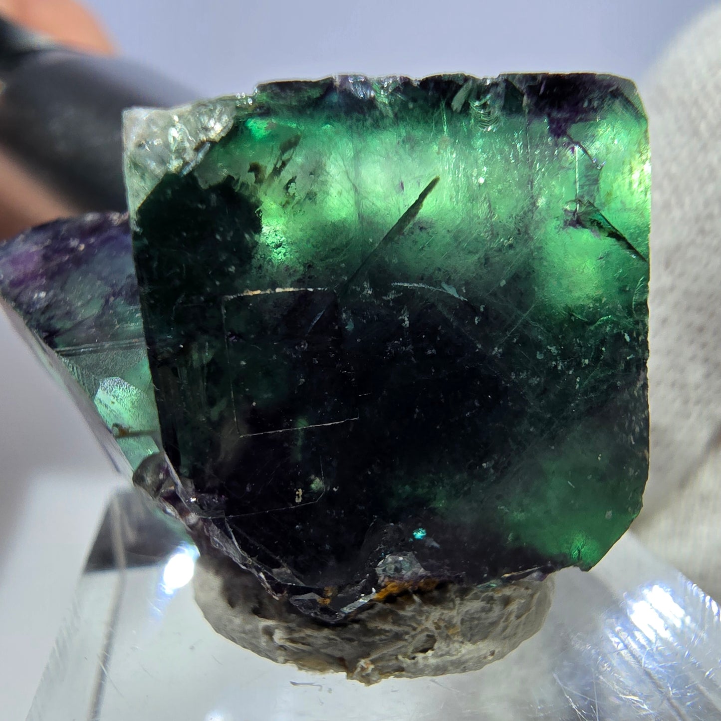 Seltene Phantom Fluorit Würfel Stufe zonal grün lila Okorusu, Namibia 33*21*19mm