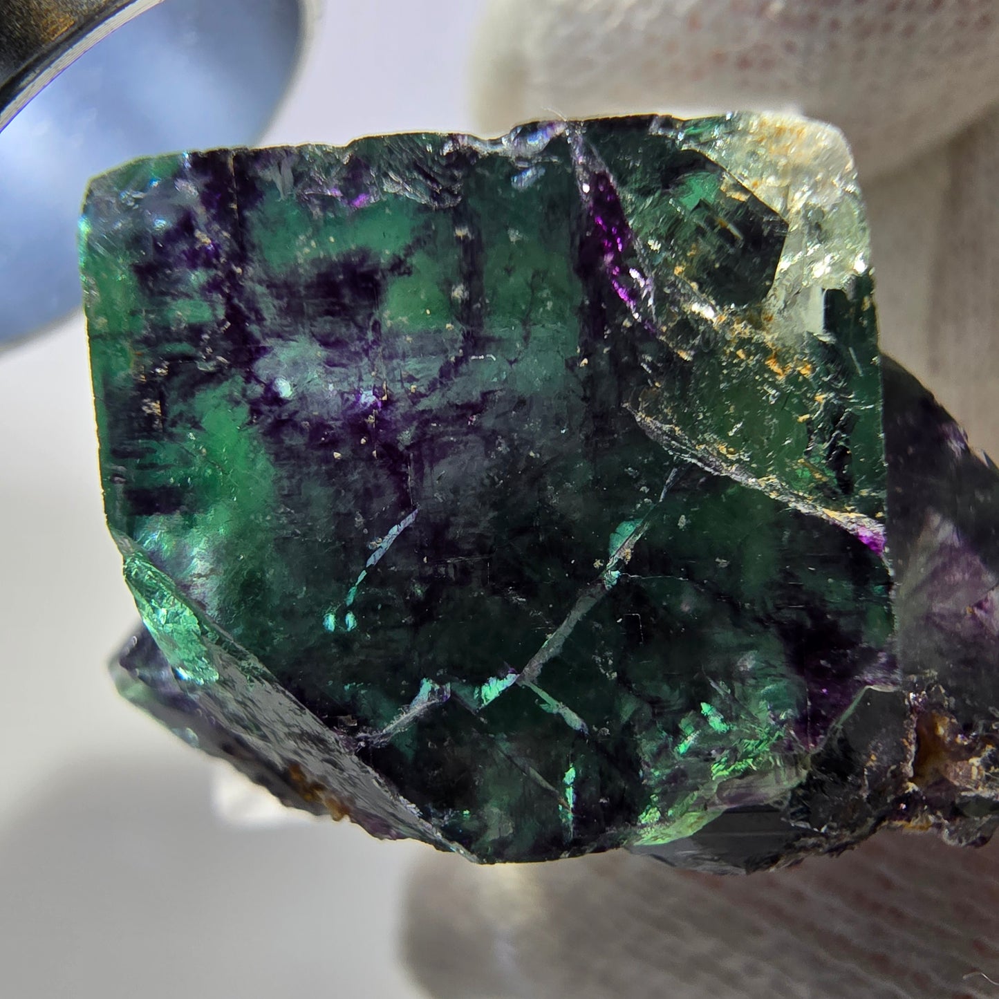 Seltene Phantom Fluorit Würfel Stufe zonal grün lila Okorusu, Namibia 33*21*19mm