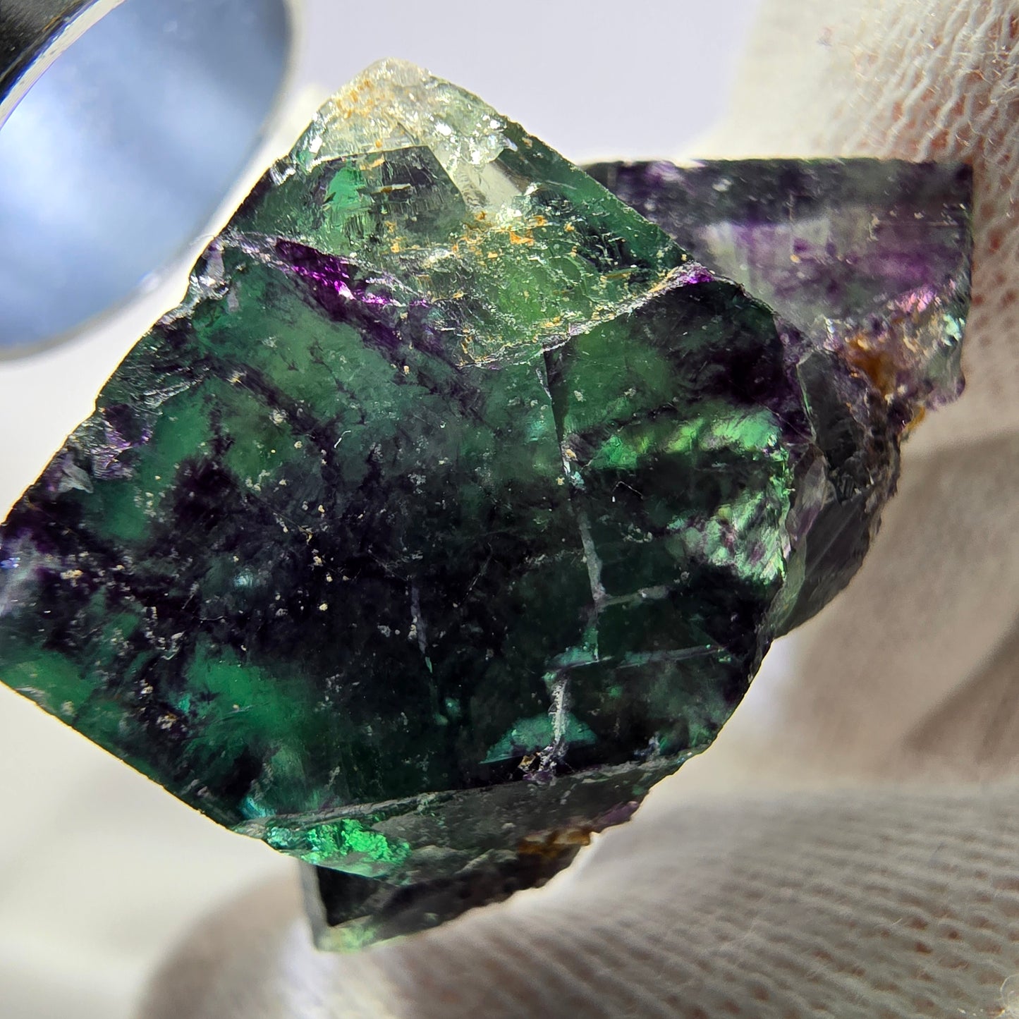 Seltene Phantom Fluorit Würfel Stufe zonal grün lila Okorusu, Namibia 33*21*19mm