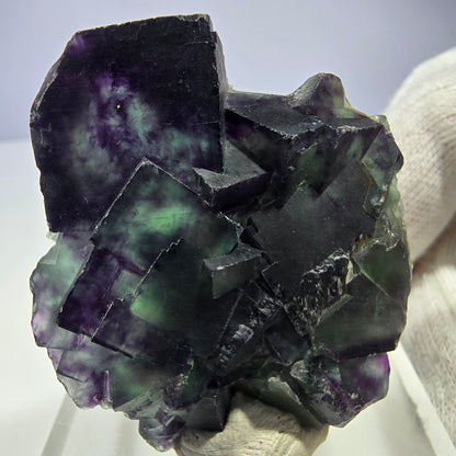 Spécimen rare de cube de fluorite fantôme, vert zonal et violet, Okorusu, Namibie, 49 x 47 x 18 mm 