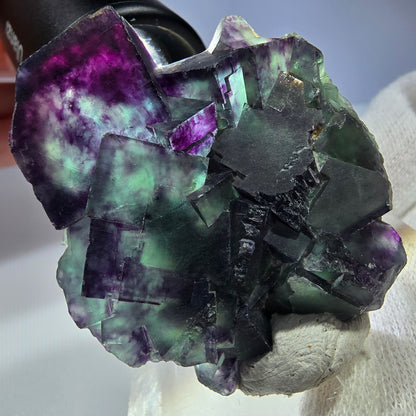 Spécimen rare de cube de fluorite fantôme, vert zonal et violet, Okorusu, Namibie, 49 x 47 x 18 mm 