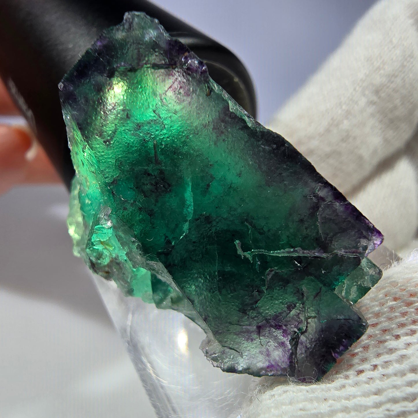 Spécimen rare de cube de fluorite fantôme, vert zonal et violet, Okorusu, Namibie, 36 x 22 x 29 mm 