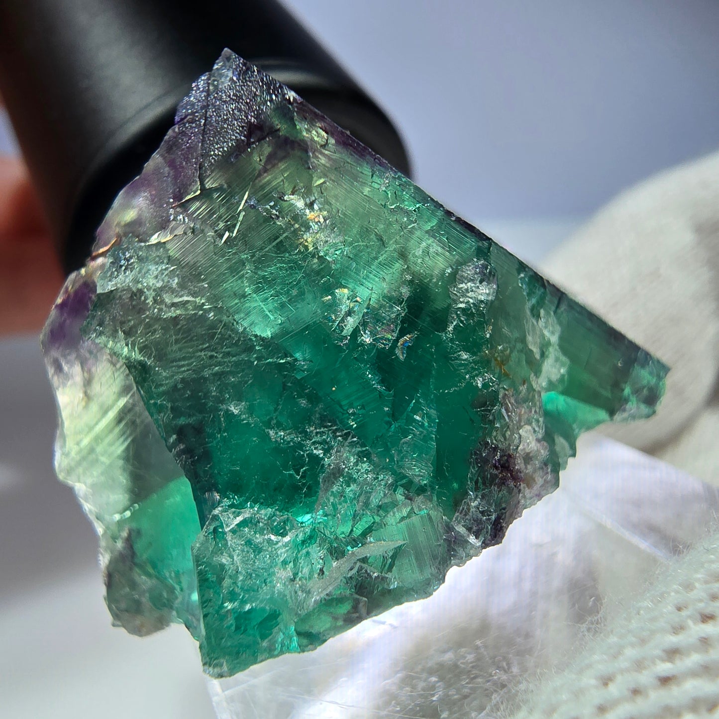 Spécimen rare de cube de fluorite fantôme, vert zonal et violet, Okorusu, Namibie, 36 x 22 x 29 mm 