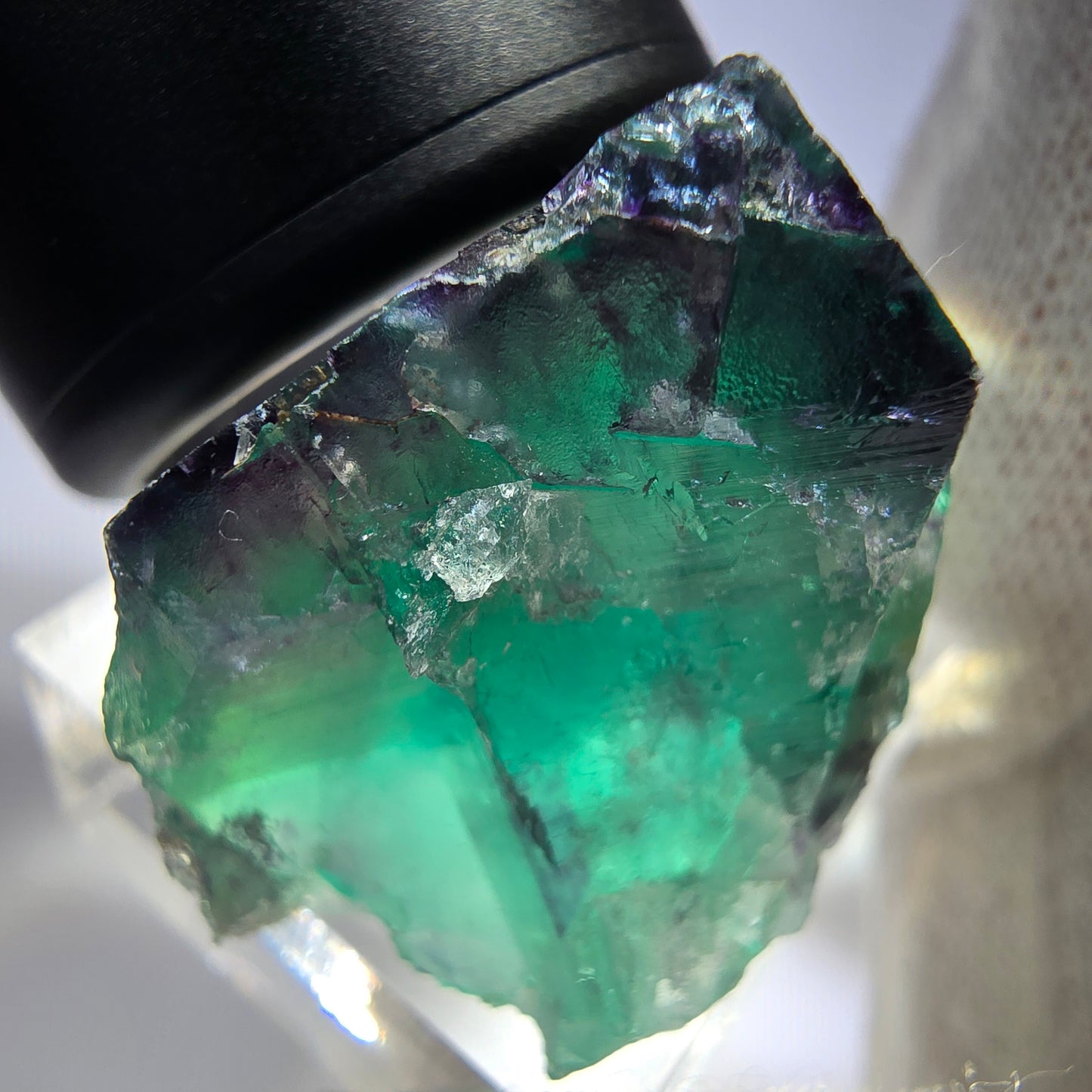 Spécimen rare de cube de fluorite fantôme, vert zonal et violet, Okorusu, Namibie, 36 x 22 x 29 mm 