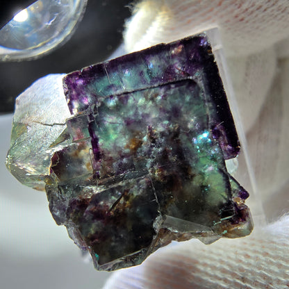 Spécimen rare de cube de fluorite fantôme, vert zonal et violet, Okorusu, Namibie, 28 x 24 x 21 mm 
