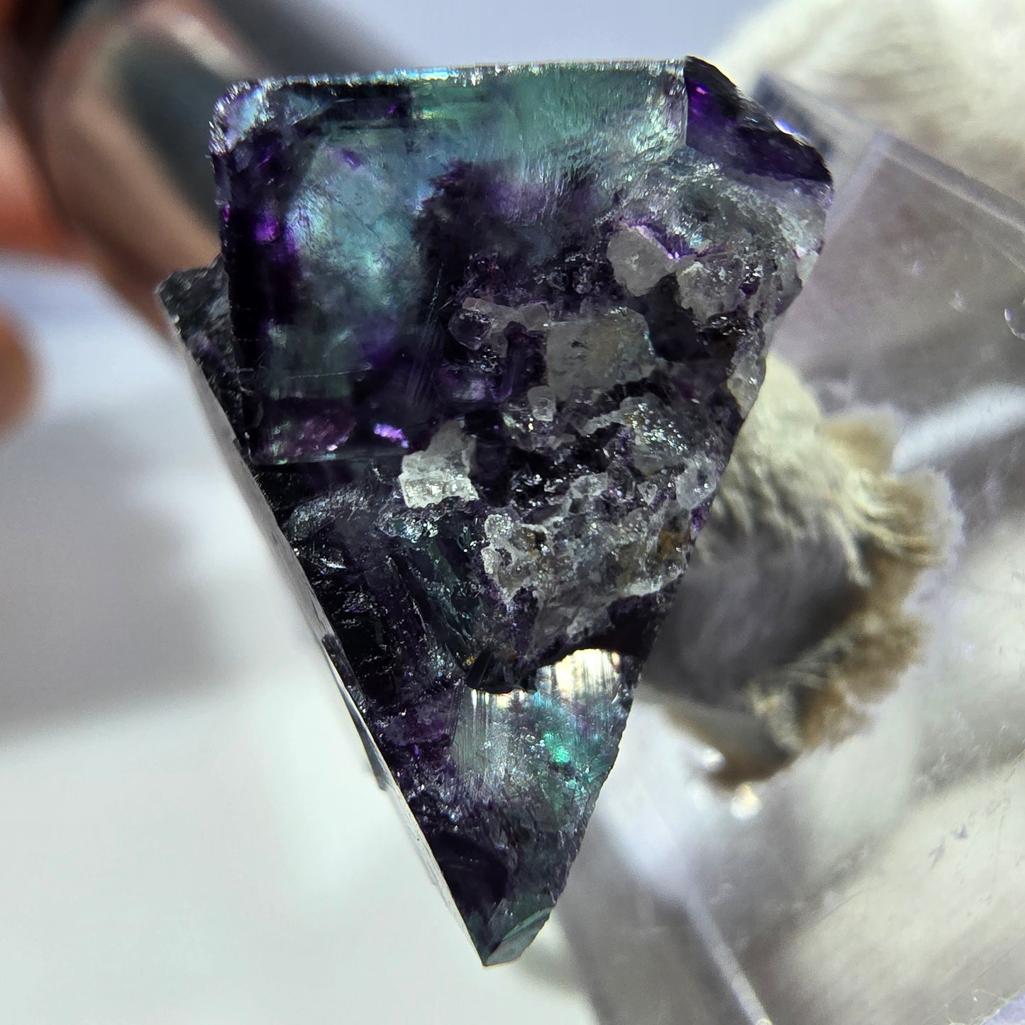 Spécimen rare de cube de fluorite fantôme, vert zonal et violet, Okorusu, Namibie, 23 x 18 x 19 mm 